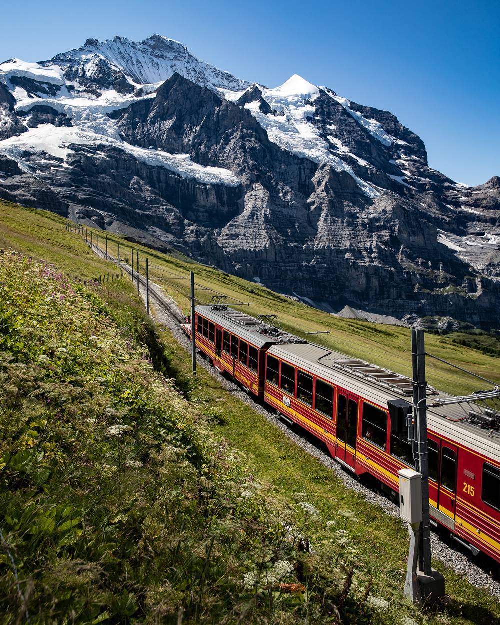 Il "treno della Jungfrau" (Jungfraubahn) è una ferrovia a cremagliera che porta alla stazione ferroviaria più alta d'Europa, lo Jungfraujoch, a 3.454 metri di altitudine. Il viaggio, che dura circa 35 minuti, parte da Kleine Scheidegg e attraversa gran parte del percorso all'interno di una galleria scavata nelle montagne Eiger e Mönch, offrendo viste spettacolari sul paesaggio alpino.