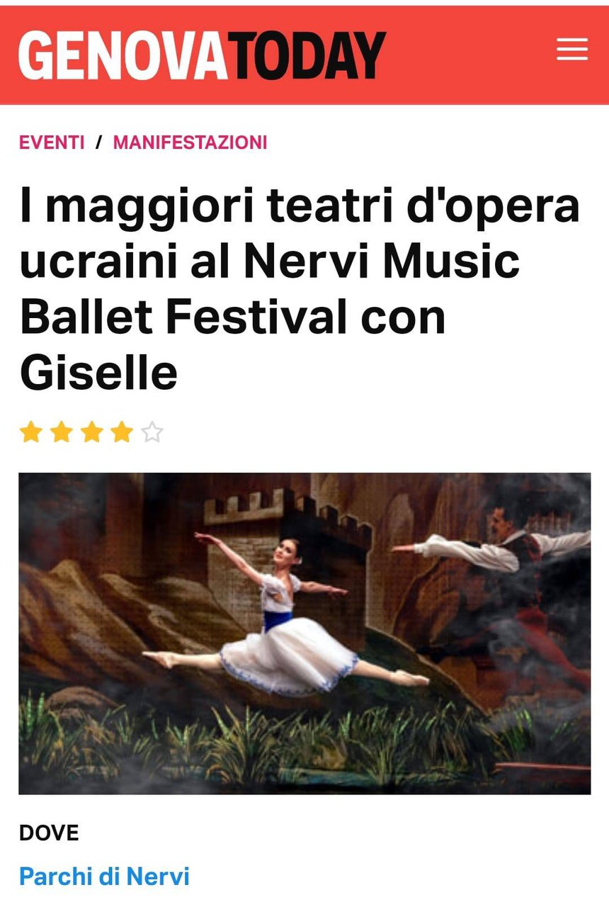 <p>3 luglio 2022 ospiti al Nervi Music Ballet Festival</p><p><a title="Genova Today" href="https://www.genovatoday.it/eventi/nervi-music-ballet-festival-giselle-2022.html" target="_blank" rel="noopener">https://www.genovatoday.it/eventi/nervi-music-ballet-festival-giselle-2022.html</a></p>